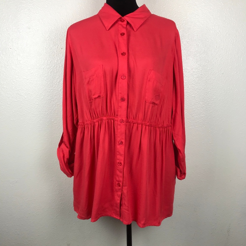 Torrid Button Down Top‎ Long Sleeve Cinched Waist